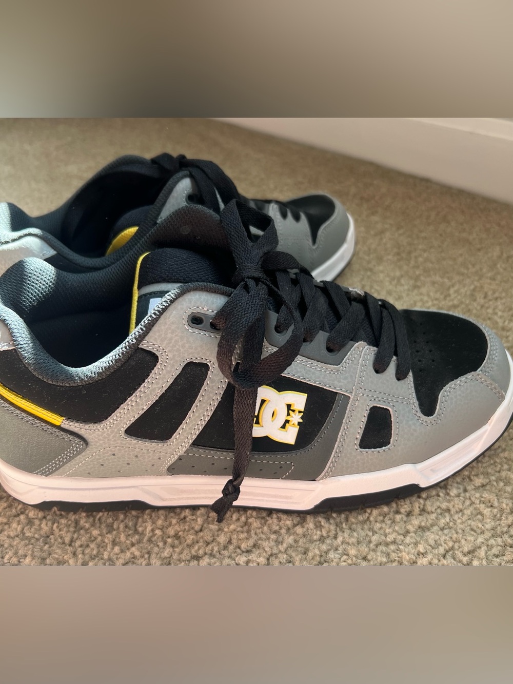 DC Men’s Skate Sneakers in Gray, Black and Yellow